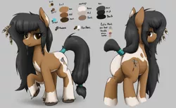 Size: 1800x1102 | Tagged: safe, artist:anearbyanimal, derpibooru import, oc, oc:little hawk, unofficial characters only, pony, body markings, dock, eartth pony, feather, native american, reference sheet, solo, spotted, tail wrap, tomahawk, unshorn fetlocks