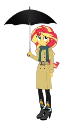 Size: 496x1000 | Tagged: artist needed, safe, derpibooru import, sunset shimmer, equestria girls, .svg available, alternate costumes, clothes, scarf, simple background, solo, svg, transparent background, umbrella, vector