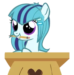 Size: 619x630 | Tagged: safe, artist:trixiesparkle63, derpibooru import, sonata dusk, ponified, equestria girls, cute, desk, equestria girls ponified, mouth hold, pencil, simple background, solo, sonatabetes, transparent background