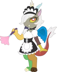 Size: 2398x3000 | Tagged: safe, artist:doctor-g, derpibooru import, discord, anthro, busty eris, eris, maid discord, maid eris, rule 63, simple background, solo, transparent background