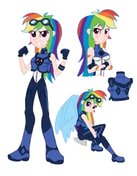 Size: 2368x3043 | Tagged: safe, artist:edcom02, artist:jmkplover, derpibooru import, rainbow dash, equestria girls, bandage, clothes, costume, crossover, fantastic four, fantastic four: world's greatest heroes, goggles, human coloration, marvel, simple background, superhero, transparent background, wings