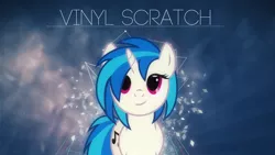 Size: 1920x1080 | Tagged: safe, artist:codershy, artist:shelmo69, derpibooru import, vinyl scratch, pony, unicorn, female, looking at you, mare, particles, solo, vector, wallpaper