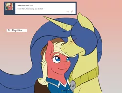 Size: 1280x985 | Tagged: artist:lunis1992, ask the amazon mares, blushing, derpibooru import, forehead kiss, kissing, oc, oc:river song, oc:scifresh, safe, tumblr, unofficial characters only