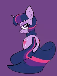 Size: 1200x1600 | Tagged: artist:paskanaakka, both cutie marks, derpibooru import, frown, lidded eyes, looking at you, plot, safe, simple background, solo, tail, twilight sparkle