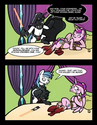 Size: 977x1268 | Tagged: 2 panel comic, artist:toonbat, bags under eyes, bed, bikini, bikini top, cadance is a goddamn moron, clothes, comic, cosplay, costume, crying, darth vader, derpibooru import, draw me like one of your french girls, fail, helmet, incest play, lightsaber, loincloth, midichlorians, nerd, princess cadance, princess leia, roleplaying, shining armor, slave leia outfit, star wars, suggestive, swimsuit, take that, the phantom menace, weapon