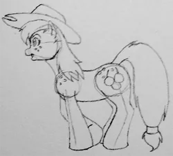 Size: 972x875 | Tagged: applejack, artist:fuzzyfurvert, cutie mark, derpibooru import, monochrome, safe, sketch, solo