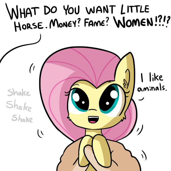 Size: 1080x1080 | Tagged: safe, artist:tjpones, derpibooru import, part of a set, fluttershy, pony, aminals, baby talk, cute, dialogue, hand, holding a pony, looking at you, meme origin, misspelling, offscreen character, open mouth, part of a series, pov, shaking, shyabetes, simple background, smiling, that pony sure does love animals, tiny ponies, tjpones is trying to murder us, weapons-grade cute, what do you want, white background