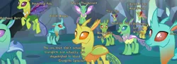 Size: 1280x468 | Tagged: background changeling, caption, changedling, changeling, changeling kingdom, clypeus, cornicle, derpibooru import, edit, edited screencap, editor:anonymous, elliot rodger, name, names, safe, screencap, to where and back again, vulgar
