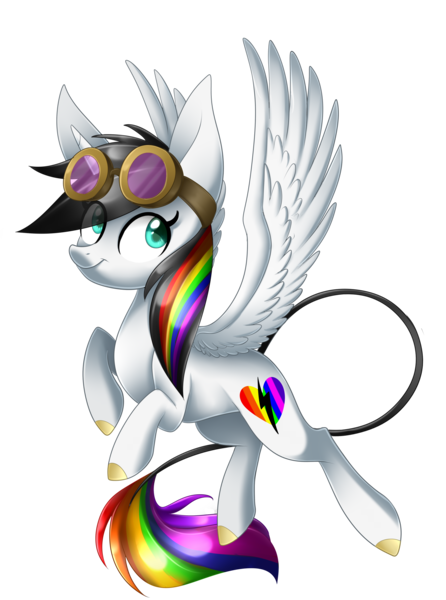 Size: 2190x2948 | Tagged: safe, artist:scarlet-spectrum, derpibooru import, oc, oc:lightning bliss, unofficial characters only, alicorn, pony, goggles, rainbow alicorn, simple background, solo, transparent background