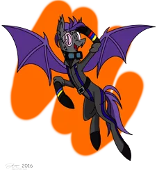 Size: 2100x2319 | Tagged: safe, artist:derpanater, derpibooru import, oc, oc:pyrite, unofficial characters only, bat pony, ghoul, pony, fallout equestria, canterlot ghoul, clothes, commission, flight suit, flying, glowing eyes, looking at you, simple background, smiling, solo, transparent background