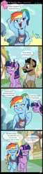 Size: 728x2943 | Tagged: safe, artist:shimazun, derpibooru import, rainbow dash, twilight sparkle, twilight sparkle (alicorn), oc, alicorn, pony, annoyed, armpits, backwards cutie mark, bipedal, clothes, comic, flash, flexing, frown, muscles, pose, tanktop, vulgar