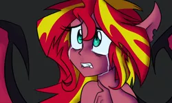 Size: 900x540 | Tagged: safe, artist:wubcakeva, derpibooru import, sunset shimmer, demon, hybrid, equestria girls, alternate universe, crying, fangs, solo, sunset satan