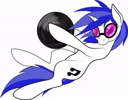 Size: 1008x792 | Tagged: safe, artist:scribblepwn3, artist:tiberiusmoon, derpibooru import, vinyl scratch, pony, unicorn, cutie mark, digital art, female, goggles, hoof hold, hooves, horn, mare, record, simple background, solo, sunglasses, vector, white background