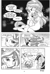 Size: 4064x6041 | Tagged: suggestive, artist:k-nattoh, derpibooru import, starlight glimmer, sunset shimmer, twilight sparkle, equestria girls, absurd resolution, blushing, comic, dialogue, grayscale, lidded eyes, looking up, lounging, monochrome, nudity, open mouth, raised hoof, sitting, smiling, translation, wide eyes