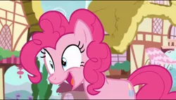 Size: 960x544 | Tagged: safe, derpibooru import, screencap, pinkie pie, changeling, to where and back again, disguise, disguised changeling, faic, fake pinkie, smiley face, solo