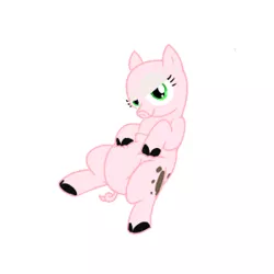 Size: 300x300 | Tagged: suggestive, artist:dieoberuser, derpibooru import, oc, oc:little morel, unofficial characters only, earth pony, pig, pony, animal costume, bodysuit, chubby, clothes, costume, latex, latex suit, lidded eyes, pig costume, simple background, solo, white background