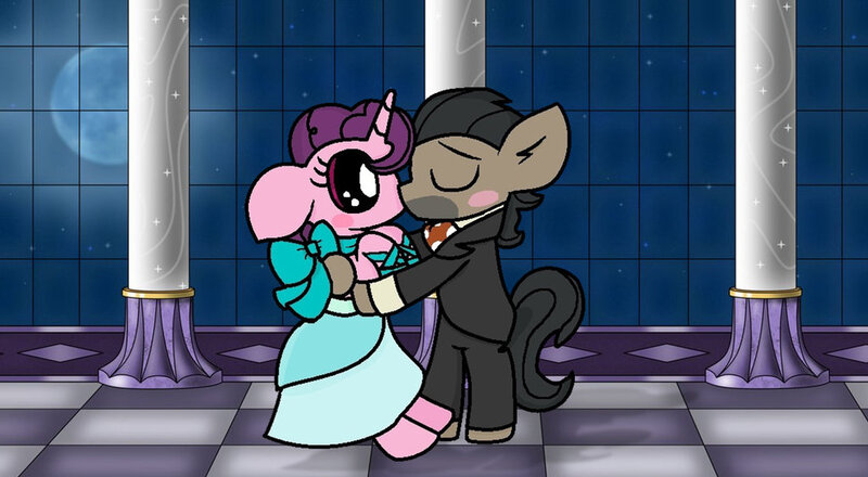 Size: 1024x563 | Tagged: artist:thefanficfanpony, cabelle, clothes, crack shipping, derpibooru import, doctor caballeron, dress, gala dress, male, safe, shipping, straight, sugar belle