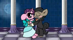 Size: 1024x563 | Tagged: artist:thefanficfanpony, cabelle, clothes, crack shipping, derpibooru import, doctor caballeron, dress, gala dress, male, safe, shipping, straight, sugar belle