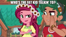 Size: 888x499 | Tagged: safe, derpibooru import, screencap, gloriosa daisy, timber spruce, equestria girls, legend of everfree, image macro, meme, new student starfish, spongebob squarepants