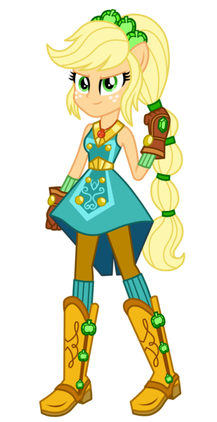 Size: 1800x3500 | Tagged: safe, artist:mixiepie, derpibooru import, applejack, equestria girls, legend of everfree, clothes, crystal guardian, freckles, gloves, looking at you, ponied up, simple background, smiling, solo, super ponied up, transparent background, vector