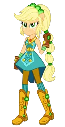 Size: 1800x3500 | Tagged: safe, artist:mixiepie, derpibooru import, applejack, equestria girls, legend of everfree, clothes, crystal guardian, freckles, gloves, looking at you, ponied up, simple background, smiling, solo, super ponied up, transparent background, vector