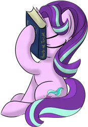 Size: 1738x2500 | Tagged: safe, artist:datapony, derpibooru import, starlight glimmer, pony, unicorn, book, eyes closed, facebooking, female, hoof hold, how to, mare, silly, silly pony, simple background, sitting, solo, transparent background