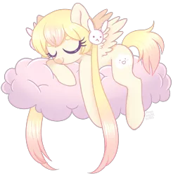 Size: 2235x2267 | Tagged: safe, artist:hawthornss, derpibooru import, oc, oc:nukku, ponified, unofficial characters only, pegasus, pony, cloud, cute, eyes closed, gradient mane, hair accessory, long mane, prone, simple background, sleeping, smiling, solo, spread wings, transparent background, twintails