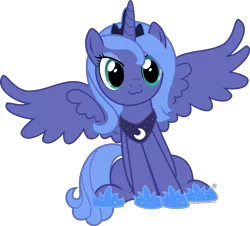 Size: 2000x1807 | Tagged: safe, artist:arifproject, derpibooru import, princess luna, pony, :3, catface, cute, filly, s1 luna, simple background, sitting, sitting catface meme, solo, spread wings, transparent background, vector, woona, younger