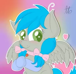 Size: 3552x3478 | Tagged: artist:laptopbrony, bow, clothes, collar, cute, derpibooru import, hair bow, heart, looking at you, oc, oc:darcy sinclair, safe, socks, solo, unofficial characters only