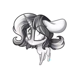 Size: 2000x2000 | Tagged: safe, artist:immagoddampony, derpibooru import, oc, unofficial characters only, pony, unicorn, chibi, floppy ears, monochrome, simple background, solo, transparent background