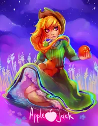 Size: 4270x5469 | Tagged: absurd resolution, apple, applejack, artist:tisamtale, clothes, derpibooru import, dress, food, human, humanized, night, safe, solo, stars, straw