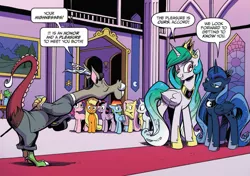 Size: 1029x725 | Tagged: safe, artist:andypriceart, derpibooru import, idw, accord, applejack, fluttershy, pinkie pie, princess celestia, princess luna, rainbow dash, rarity, twilight sparkle, twilight sparkle (alicorn), alicorn, pony, chaos theory (arc), spoiler:comic, spoiler:comic48, accord (arc), diplomacy, flirting, innuendo, mane six, part the first: from chaos comes order