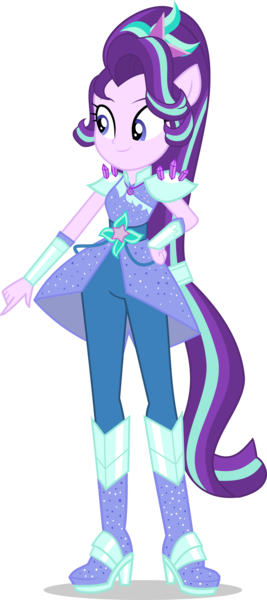 Size: 2674x6000 | Tagged: safe, artist:limedazzle, derpibooru import, edit, part of a set, vector edit, starlight glimmer, equestria girls, legend of everfree, absurd resolution, alternate universe, boots, clothes, crystal guardian, high heel boots, ponied up, ponytail, request, simple background, smiling, solo, sparkles, transparent background, vector