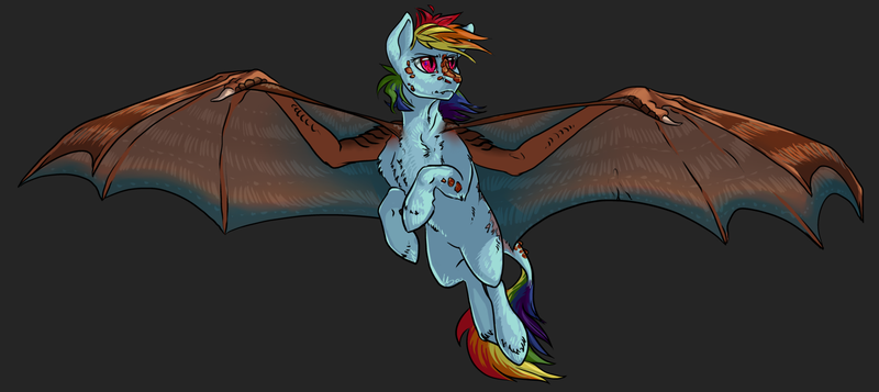 Size: 1600x714 | Tagged: safe, artist:gonedreamer, derpibooru import, rainbow dash, dracony, hybrid, pony, dragon wings, female, gray background, mare, rainbow dragon, scales, simple background, solo, spread wings, transformation, transparent background, unshorn fetlocks