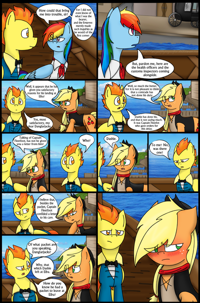 Size: 1280x1944 | Tagged: applejack, artist:stuflox, blushing, clothes, comic, comic:the count of monte rainbow, danglajacks, danglars, derpibooru import, pierre morel, rainbow dantes, rainbow dash, safe, ship, spitfire, the count of monte cristo, the count of monte rainbow