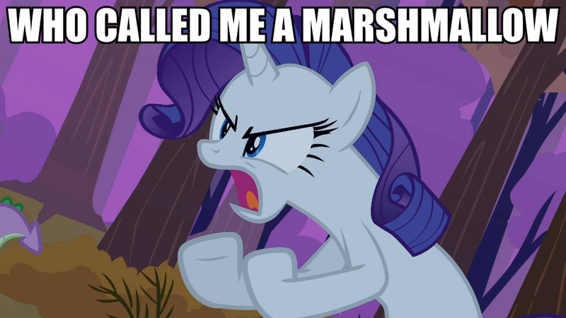 Size: 960x540 | Tagged: angry, derpibooru import, dragon quest, edit, edited screencap, food, image macro, marshmallow, meme, rarity, rarity is a marshmallow, safe, screencap, shouting rarity, solo