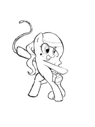 Size: 1024x1365 | Tagged: safe, artist:thealjavis, derpibooru import, oc, oc:sweetie pink, unofficial characters only, earth pony, pony, bipedal, monochrome, solo, whip