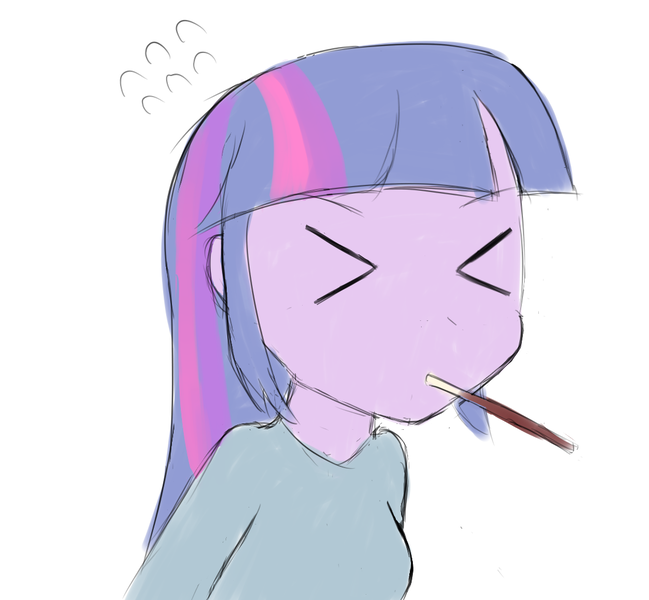 Size: 1102x1019 | Tagged: safe, artist:p-skink, derpibooru import, twilight sparkle, equestria girls, colored sketch, cute, eyes closed, food, mouth hold, pocky, pocky game, simple background, solo, twiabetes, white background