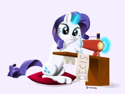 Size: 2048x1536 | Tagged: artist:darkdabula, cushion, decision, derpibooru import, rarity, safe, sewing, sewing machine, sitting, solo