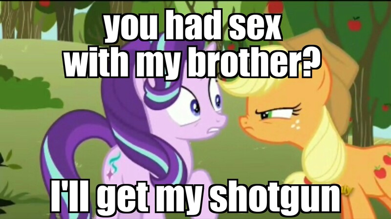 Size: 2048x1149 | Tagged: angry, applejack, derpibooru import, discovery family logo, edit, edited screencap, image macro, meme, no second prances, screencap, semi-grimdark, shotgun wedding, starlight glimmer, suggestive