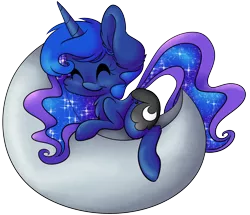 Size: 5658x4857 | Tagged: absurd resolution, artist:cutepencilcase, cute, derpibooru import, eyes closed, fluffy, hug, lunabetes, missing accessory, moon, princess luna, prone, safe, simple background, smiling, solo, tangible heavenly object, transparent background