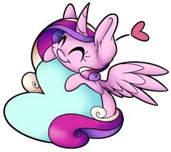Size: 6355x5665 | Tagged: absurd resolution, artist:cutepencilcase, cute, cutedance, derpibooru import, eyes closed, fluffy, heart, hug, missing accessory, princess cadance, safe, simple background, smiling, solo, spread wings, transparent background