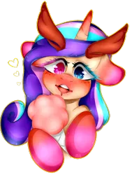 Size: 1024x1352 | Tagged: safe, artist:alliedrawsart, derpibooru import, oc, oc:cottoni, unofficial characters only, pony, unicorn, blushing, bust, cotton candy, floppy ears, food, heart, holding, looking at you, open mouth, simple background, solo, transparent background