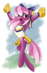 Size: 3300x5100 | Tagged: safe, artist:spiritofthwwolf, derpibooru import, cheerilee, earth pony, pony, action pose, armpits, bipedal, bow, cheeribetes, cheerileeder, cheerleader, clothes, cute, hair bow, open mouth, pleated skirt, pom pom, skirt, skirt lift, solo