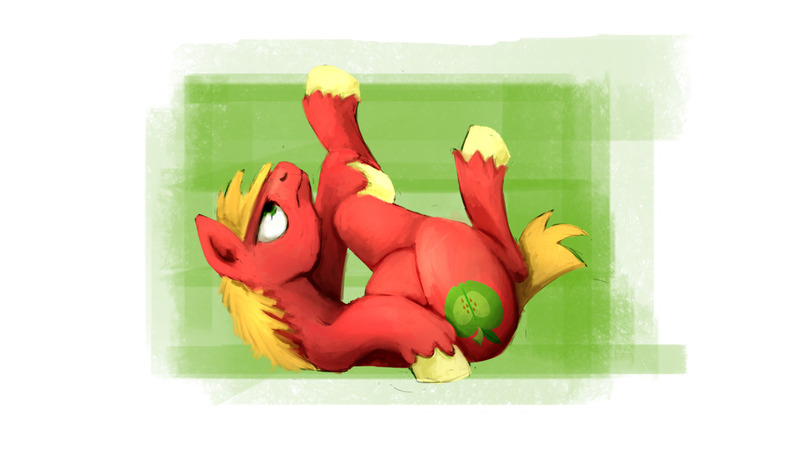 Size: 1280x720 | Tagged: safe, artist:red, derpibooru import, big macintosh, earth pony, pony, art, digital, drawing, male, on back, solo, stallion, stretching