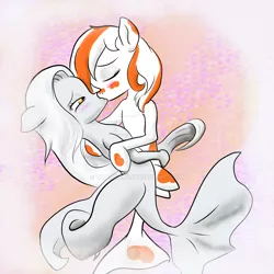 Size: 1024x1024 | Tagged: artist:titankore, derpibooru import, female, kissing, koi, koi pony, lesbian, merpony, oc, oc:cassie, oc:platinum, safe, unofficial characters only, watermark