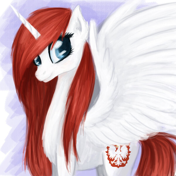 Size: 1024x1024 | Tagged: dead source, safe, artist:eljonek, derpibooru import, oc, oc:queen poland, ponified, unofficial characters only, alicorn, pony, alicorn oc, nation ponies, poland, solo, spread wings