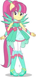 Size: 2852x6000 | Tagged: safe, artist:limedazzle, derpibooru import, edit, vector edit, fluttershy, sour sweet, equestria girls, friendship games, legend of everfree, absurd resolution, alternate universe, boots, crystal guardian, crystal wings, high heel boots, ponied up, ponytail, simple background, smiling, solo, sparkles, super ponied up, transparent background, vector