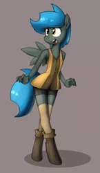 Size: 599x1033 | Tagged: safe, artist:whatsapokemon, derpibooru import, oc, oc:jade shine, unofficial characters only, anthro, pegasus, unguligrade anthro, bike shorts, clothes, female, image, png, solo