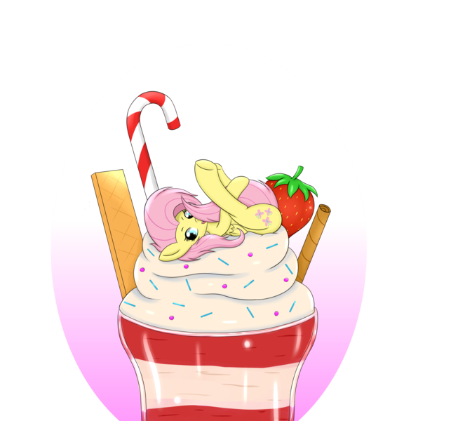 Size: 2500x2333 | Tagged: adorasexy, artist:canister, covering, cute, derpibooru import, dessert, fluttershy, food, looking at you, on back, sexy, shyabetes, simple background, solo, strawberry, suggestive, tail covering, tiny ponies, transparent background